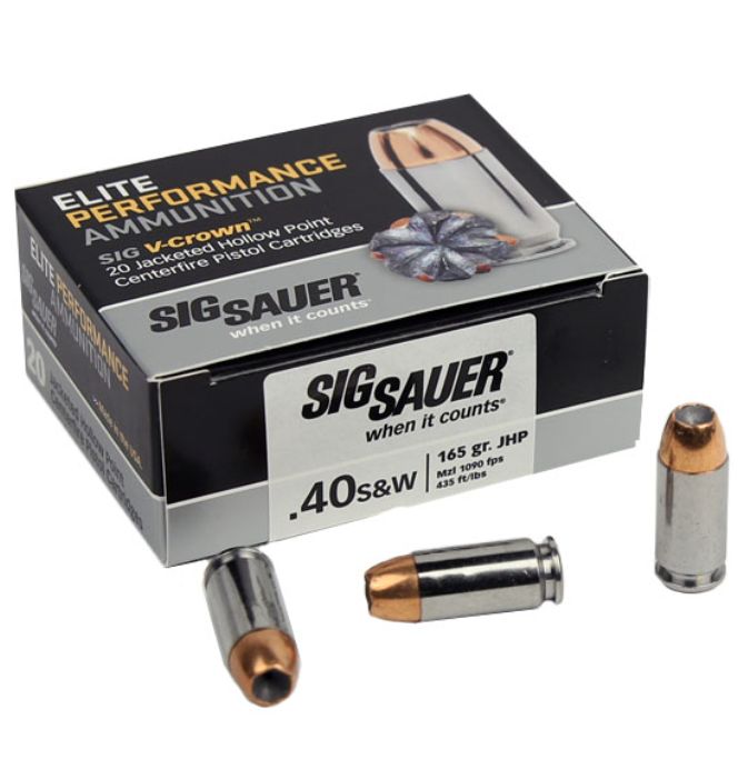 Sig Sauer Elite V-Crown Jacketed Hollow Point 40 S&W Ammo 165 gr 20 Round Box