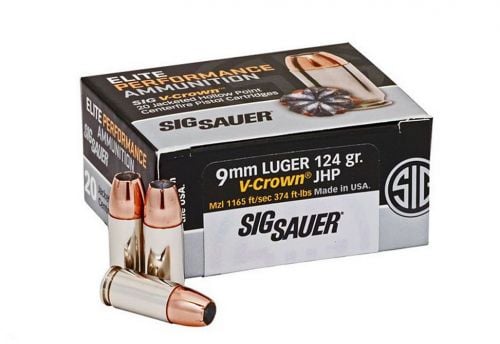 Sig Sauer Elite V-Crown Jacketed Hollow Point 9mm Ammo 124 gr 20 Round Box