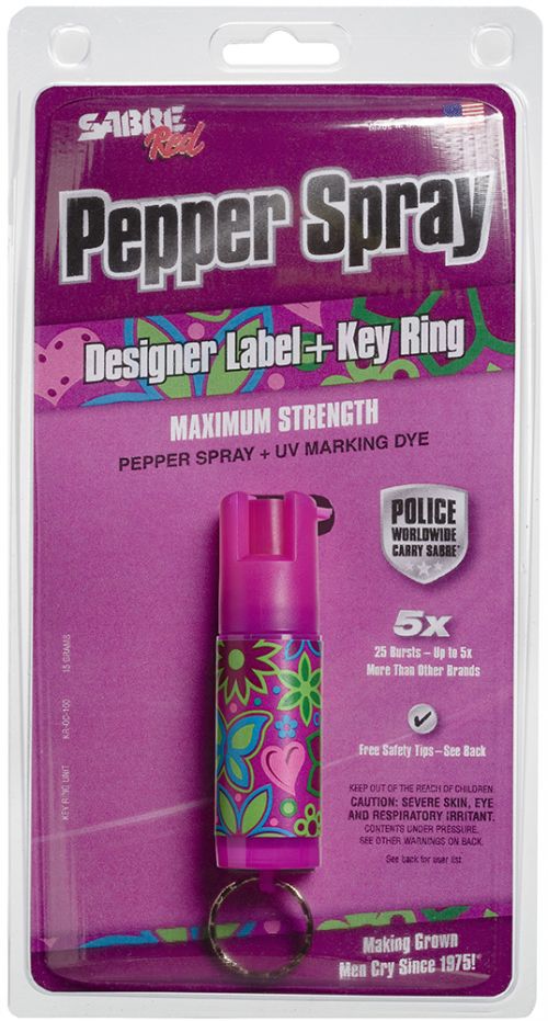 Sabre Designer Key Ring Pepper Spray 25 Bursts .75 oz 10ft Pink