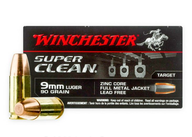 Winchester Ammo W9MMLF Super Clean 9mm 90 GR Full Metal Jacket 50 Bx/ 10