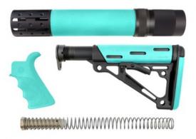 Hogue OverMolded 3-Piece Kit AR-15 Stock & Forend Rubber Black/Aqua - 13478