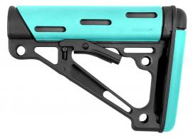 Hogue OverMolded Collapsible Buttstock AR-15 Mil-Spec Rubber Black/Aqua - 13440 Hogue OverMolded Collapsible Buttstock AR-15 Mil-Spec Rubber Black/Aqua - 13440