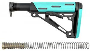 Hogue 13445 OverMolded Collapsible Buttstock AR-15 Rubber/Polymer Black/Aqua - 131
