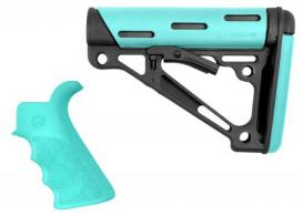 Hogue OverMolded 2-Piece Kit AR-15 Commercial Rubber Black/Aqua - 13455 Hogue OverMolded 2-Piece Kit AR-15 Commercial Rubber Black/Aqua - 13455