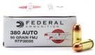 Main product image for Federal Range and Target  .380 ACP 95 GR Full Metal Jacket 50rd box