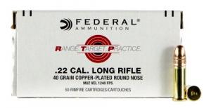 Federal Range and Target .22 LR 40 GR Copper-Plated Round Nose 50 Bx/ 100 Cs