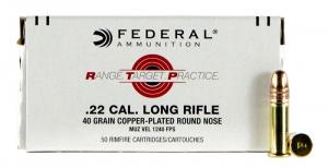 Federal Range and Target .22 LR 40 GR Copper-Plated Round Nose 50 Bx/ 100 Cs - RTP2240 Federal Range and Target .22 LR 40 GR Copper-Plated Round Nose 50 Bx/ 100 Cs - RTP2240