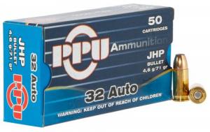 PPU Defense 32 ACP 71 gr Jacketed Hollow Point (JHP) 50 Bx/ 20 Cs