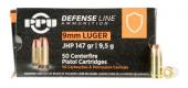 PPU Defense 9mm Luger 147 gr Jacketed Hollow Point (JHP) 50 Bx/ 20 Cs