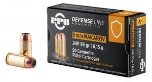PPU Defense 9x18 Makarov 93 gr Jacketed Hollow Point (JHP) 50 Bx/ 20 Cs - PPD9M