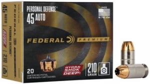 Federal 45acp Hydra-Shock 210gr Hollow Point Ammo 20 Round Box - P45HSD1