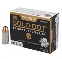 Speer Ammo Gold Dot Personal Protection .380 ACP (ACP) 90 GR Hollow Point 20 Bx/ 10 Cs - 23606GD Speer Ammo Gold Dot Personal Protection .380 ACP (ACP) 90 GR Hollow Point 20 Bx/ 10 Cs - 23606GD