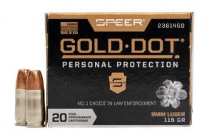 Speer Ammo 23614GD Gold Dot Personal Protection 9mm 115 GR Hollow Point 20 Bx/ 10 Cs