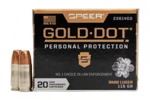 Speer Ammo 23614GD Gold Dot Personal Protection 9mm 115 GR Hollow Point 20 Bx/ 10 Cs - 204 Speer Ammo 23614GD Gold Dot Personal Protection 9mm 115 GR Hollow Point 20 Bx/ 10 Cs - 204