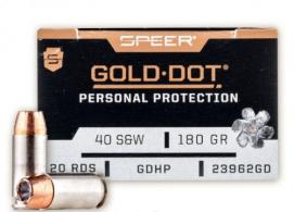 Main product image for Speer Gold Dot Personal Protection Hollow Point 40 S&W Ammo 180 gr 20 Round Box
