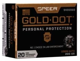 Speer Ammo Gold Dot Personal Protection 10mm Auto 200 GR Hollow Point 20 Bx/ 10 Cs - 54000GD Speer Ammo Gold Dot Personal Protection 10mm Auto 200 GR Hollow Point 20 Bx/ 10 Cs - 54000GD