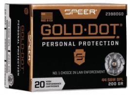 Speer Ammo Gold Dot Personal Protection 44 Special 200 GR Hollow Point 20 Bx/ 10 Cs - 23980GD Speer Ammo Gold Dot Personal Protection 44 Special 200 GR Hollow Point 20 Bx/ 10 Cs - 23980GD