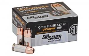Main product image for Sig Sauer Elite V-Crown Jacketed Hollow Point 9mm Ammo 147 gr 50 Round Box