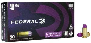 Federal AE40SJ2 Syntech Training Match 40 S&W 180 GR Total Syntech jacket Flat Nose (TSJFN) 50 Bx/ Cs - 10 Federal AE40SJ2 Syntech Training Match 40 S&W 180 GR Total Syntech jacket Flat Nose (TSJFN) 50 Bx/ Cs - 10