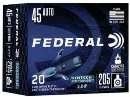 Federal Syntech Defense .45 ACP 205 GR Segmented Jacketed Hollow Point (SJHP) 20 Bx/ Cs - 10 Federal Syntech Defense .45 ACP 205 GR Segmented Jacketed Hollow Point (SJHP) 20 Bx/ Cs - 10
