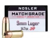 Main product image for Nosler Match Grade Handgun 9mm 147 GR Jacket Hollow Point 20 Bx/ 20 Cs