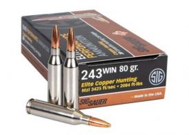 Sig Sauer Elite Copper Hunting 243 Win 80 gr Copper Hollow Point 20 Bx/ 10 Cs - E243H120