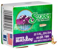 Sierra Tipped MatchKing .22 Cal .224 60 gr Tipped MatchKing 500 Per Box - 7160C