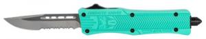 Cobra Tec Knives CTK-1 Small 2.75" Drop Point Part Serrated D2 Steel Tiffany Blue Aluminum Handle OTF - STFCTK1SDS