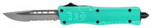 Cobra Tec Knives CTK-1 Small 2.75" Drop Point Part Serrated D2 Steel Tiffany Blue Aluminum Handle OTF - STFCTK1SDS Cobra Tec Knives CTK-1 Small 2.75" Drop Point Part Serrated D2 Steel Tiffany Blue Aluminum Handle OTF - STFCTK1SDS