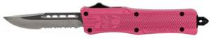 Cobra Tec Knives CTK-1 Small 2.75" Drop Point Part Serrated D2 Steel Pink Aluminum Handle OTF - SPKCTK1SDS