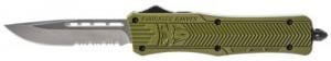 Cobra Tec Knives CTK-1 Medium 3" Drop Point Part Serrated D2 Steel OD Green Aluminum Handle OTF - MODCTK1MDS
