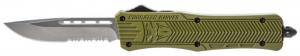 Cobra Tec Knives CTK-1 Medium 3" Drop Point Part Serrated D2 Steel OD Green Aluminum Handle OTF - MODCTK1MDS Cobra Tec Knives CTK-1 Medium 3" Drop Point Part Serrated D2 Steel OD Green Aluminum Handle OTF - MODCTK1MDS
