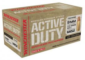 Winchester Active Duty Mil-Spec Full Metal Jacket Flat Nose 9mm Ammo 115 gr 100 Round Box - WIN9MHSC Winchester Active Duty Mil-Spec Full Metal Jacket Flat Nose 9mm Ammo 115 gr 100 Round Box - WIN9MHSC