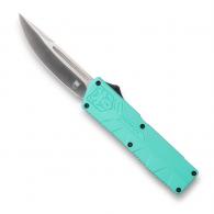 Cobra Tec Knives Lightweight 3.25" Drop Point Plain D2 Steel Tiffany Blue Aluminum Handle OTF - TFCTLWDNS Cobra Tec Knives Lightweight 3.25" Drop Point Plain D2 Steel Tiffany Blue Aluminum Handle OTF - TFCTLWDNS