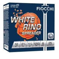 Fiocchi White Rino Spreader 12ga Shotshells 2.75" 1-1/8 oz 8 Shot, 1250fps, 25rd Box - 12SSCX8 Fiocchi White Rino Spreader 12ga Shotshells 2.75" 1-1/8 oz 8 Shot, 1250fps, 25rd Box - 12SSCX8