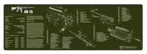 TekMat Original Cleaning Mat AR-15 Parts Diagram 12" x 36" OD Green - TEKR36AR15OD