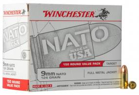 Winchester Full Metal Jacket 9mm NATO Ammo 124 gr 150 Round Box - USA9NATO Winchester Full Metal Jacket 9mm NATO Ammo 124 gr 150 Round Box - USA9NATO
