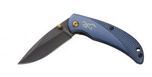 Browning Prism 3 2.88" Folding Drop Point Plain Black Stonewash 7Cr17MoV Blade Navy Blue Anodized Aluminum Handle - 3220341