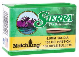 Sierra 1729 MatchKing 6.5 Creedmoor .264 130 gr Hollow Point Boat-Tail (HPBT) 100 Per Box - 1729