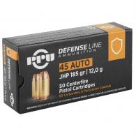 PPU Defense .45 ACP 185 gr Jacketed Hollow Point 50 Bx/ 10 Cs - PPD45 PPU Defense .45 ACP 185 gr Jacketed Hollow Point 50 Bx/ 10 Cs - PPD45