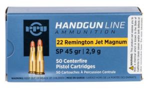 PPU Handgun 22 Rem Jet Mag 45 gr Soft Point 50 Bx/ 10 Cs - PPH22RJ