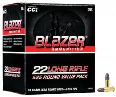 CCI 10022 Blazer Value Pack 22 LR 38 gr 1235 fps Lead Round Nose (LRN) 525 Bx/10 Cs - 10022