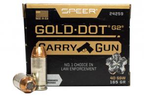 Speer Ammo Gold Dot Carry Gun 40 S&W 165 gr Hollow Point (HP) 20 Bx/ 10 Cs - 24259