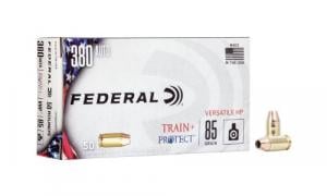 Federal Train + Protect 380 ACP 85 gr Jacketed Hollow Point (JHP) 50 Bx/ 10 Cs - TP380VHP1 Federal Train + Protect 380 ACP 85 gr Jacketed Hollow Point (JHP) 50 Bx/ 10 Cs - TP380VHP1