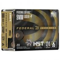 Federal Premium Personal Defense HST Jacketed Hollow Point 9mm +P Ammo 124 gr 20 Round Box - P9HST3S Federal Premium Personal Defense HST Jacketed Hollow Point 9mm +P Ammo 124 gr 20 Round Box - P9HST3S