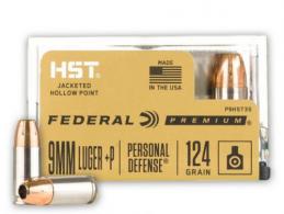 Main product image for Federal Premium Personal Defense HST Jacketed Hollow Point 9mm +P Ammo 124 gr 20 Round Box
