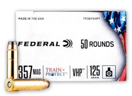 Federal Train + Protect .357 MAG 125 gr Jacketed Hollow Point (JHP) 50 Bx/ 10 Cs - TP357VHP1 Federal Train + Protect .357 MAG 125 gr Jacketed Hollow Point (JHP) 50 Bx/ 10 Cs - TP357VHP1