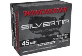 Winchester Ammo Silvertip 45ACP 185gr Silvertip Jacket Hollow Point 20 Per Box/10 Case - W45AST Winchester Ammo Silvertip 45ACP 185gr Silvertip Jacket Hollow Point 20 Per Box/10 Case - W45AST