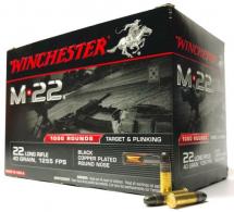 Winchester M-22 Black Copper Plated Round Nose 22 Long Rifle Ammo 1000 Round Box - S22LRT