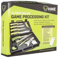 HME Deluxe Hunt Dressing Kit 12.80"/8.40"/8.60"/9.05"/16.40" Stainless Steel Gut Hook/Drop Point/Caper/Saw Rubber - HMEKN12DLX